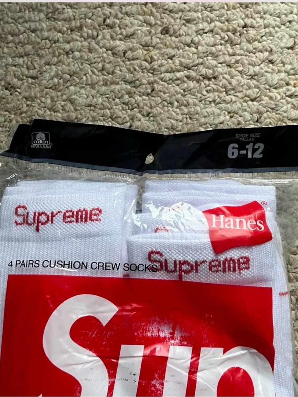 Supreme White Crew Socks with Red Logo - 4 Pack